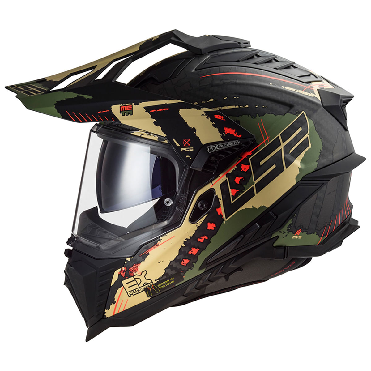 Capacete LS2 MX701 Explorer Carbon Extend Verde Militar Fosco